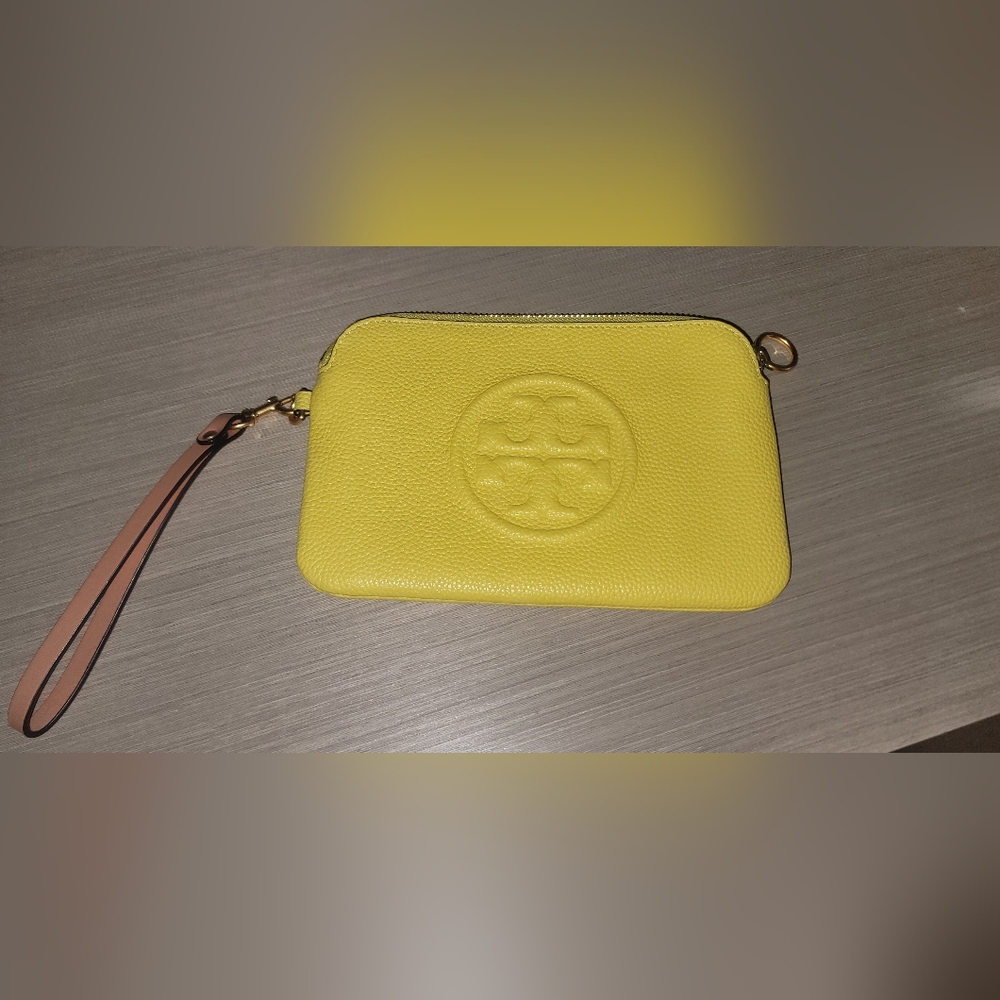 Tory Burch Lemon Yellow Pebbled Leather Wristlet